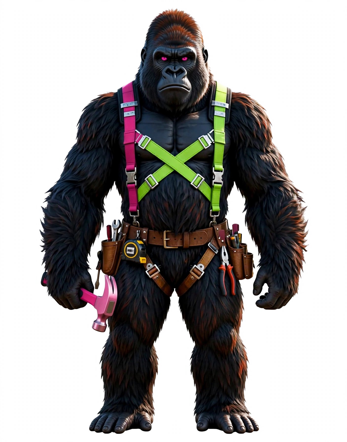 Savage Roofing full-body gorilla mascot carrying a pink hammer